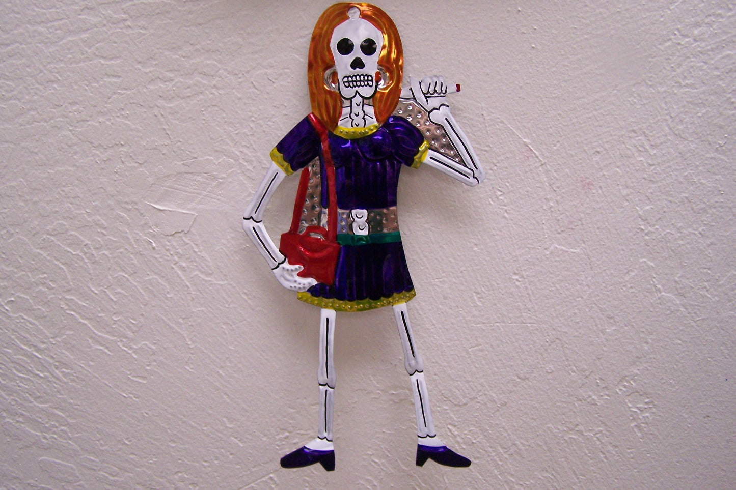 Large Painted Tin Day of the Dead Skeleton "Lady of the Evening" - Mexico