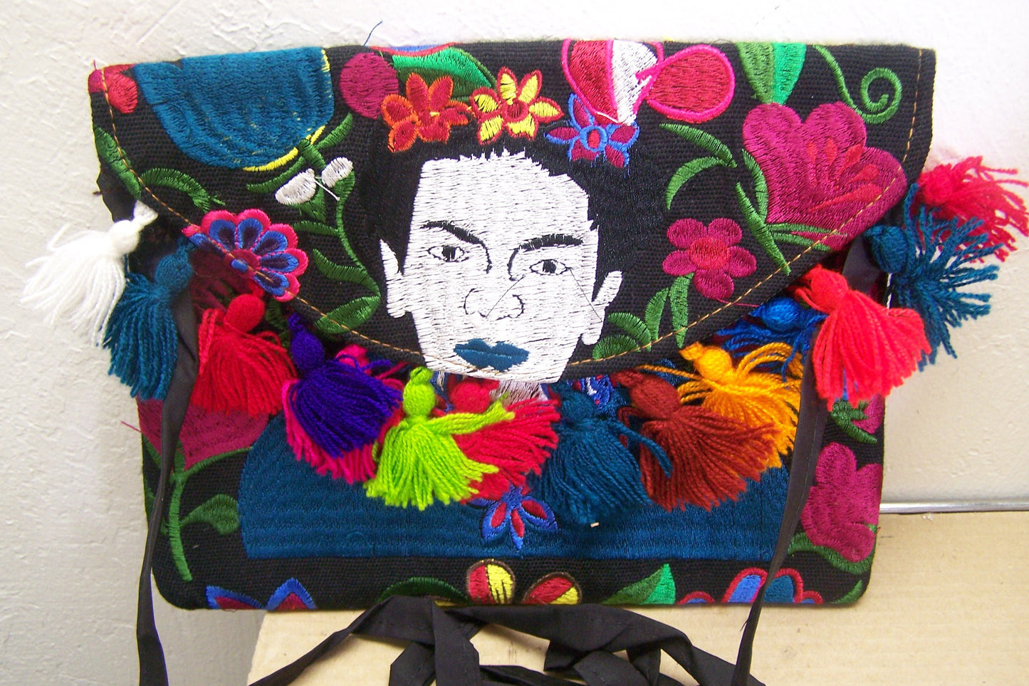 FRIDA! Beautifully Stitched Colorful Frida Kahlo Purse with Tassles #2 - Guatemala