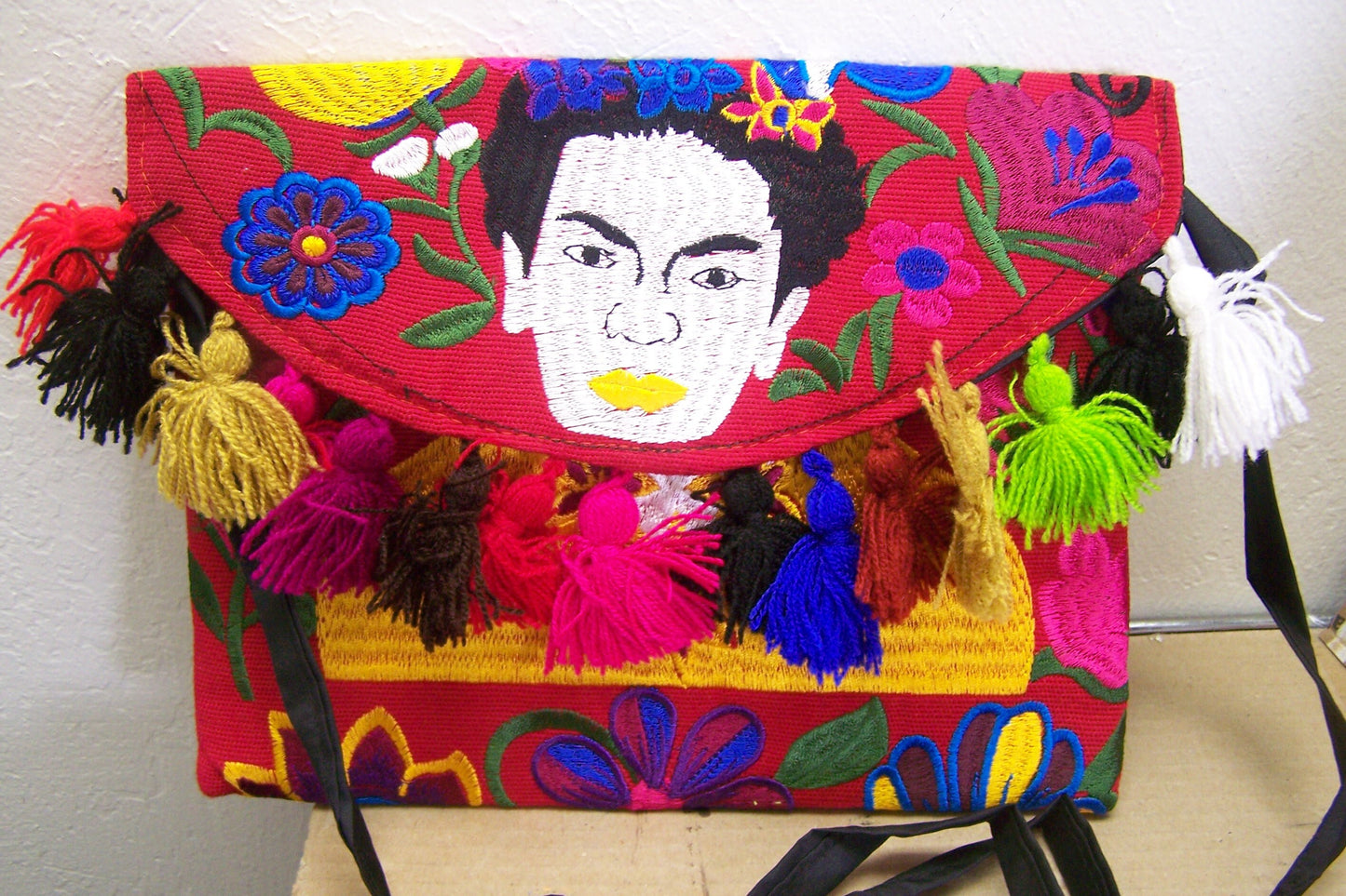 FRIDA! Beautifully Stitched Colorful Frida Kahlo Purse with Tassles #3 - Guatemala