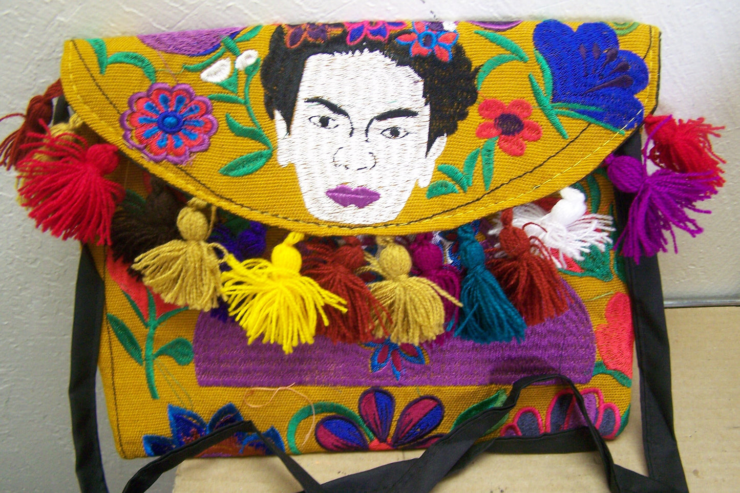 FRIDA! Beautifully Stitched Colorful Frida Kahlo Purse with Tassles #4 - Guatemala