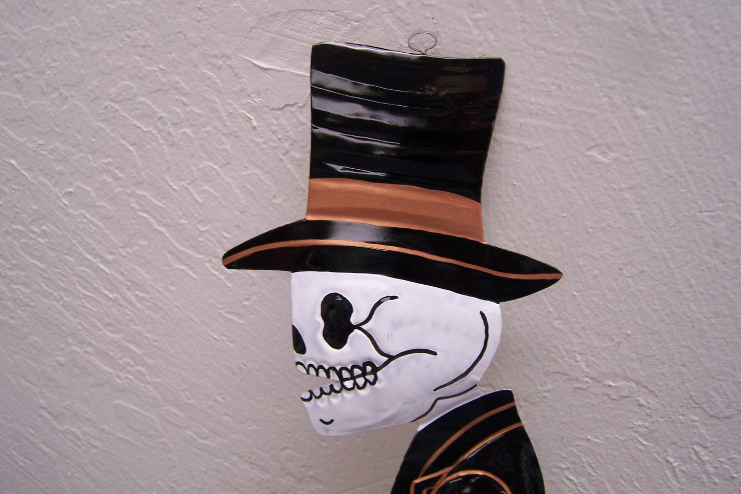 Tin Day of the Dead Large Catrin Dapper Skeleton Man in Top Hat Wall Hanging