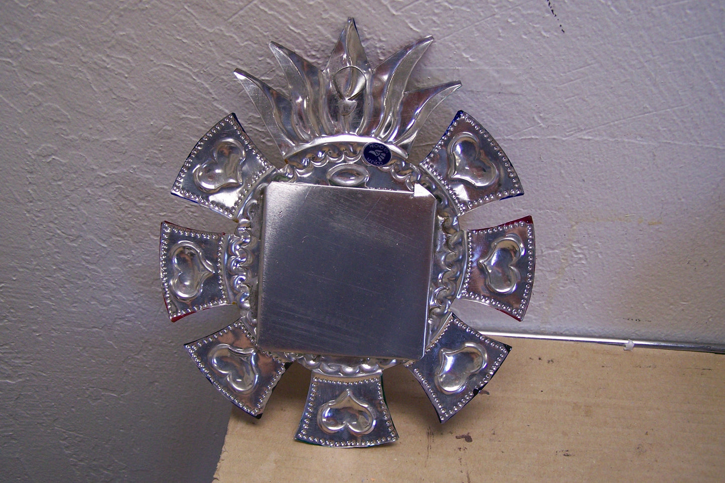 Smaller Tin Painted Sacred Heart Mirror - Hearts on Rays - Mexico