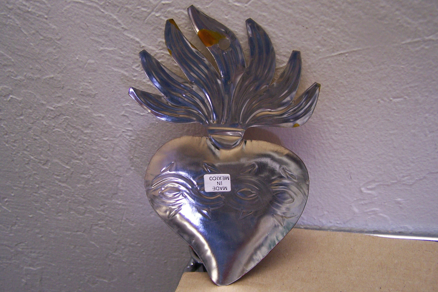 Painted Tin Sacred Heart Milagro Ex Voto - Flmed Heart with Thorns, Type I - Mexico