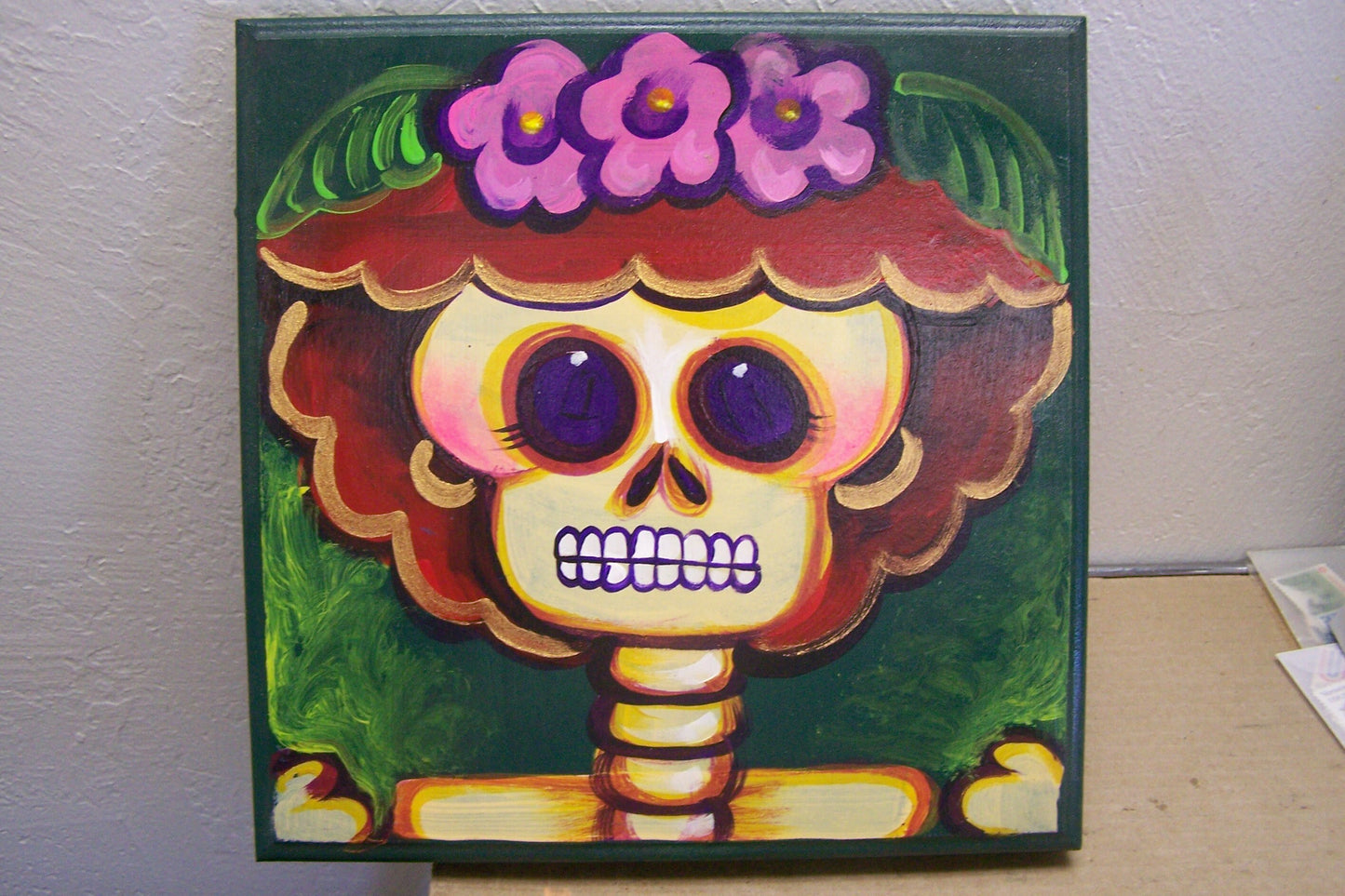 Day of the Dead Catrina Fancy Skeleton Wooden Box Painting