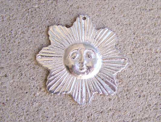 Silvery Shiny Tin/Silver "Classic Sun" Happiness Milagro Ex Voto