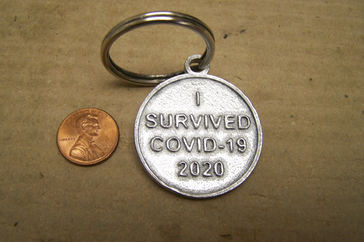 I Survived COVID-19 2020 - Pewter Keychain - Shiny Silver Finish