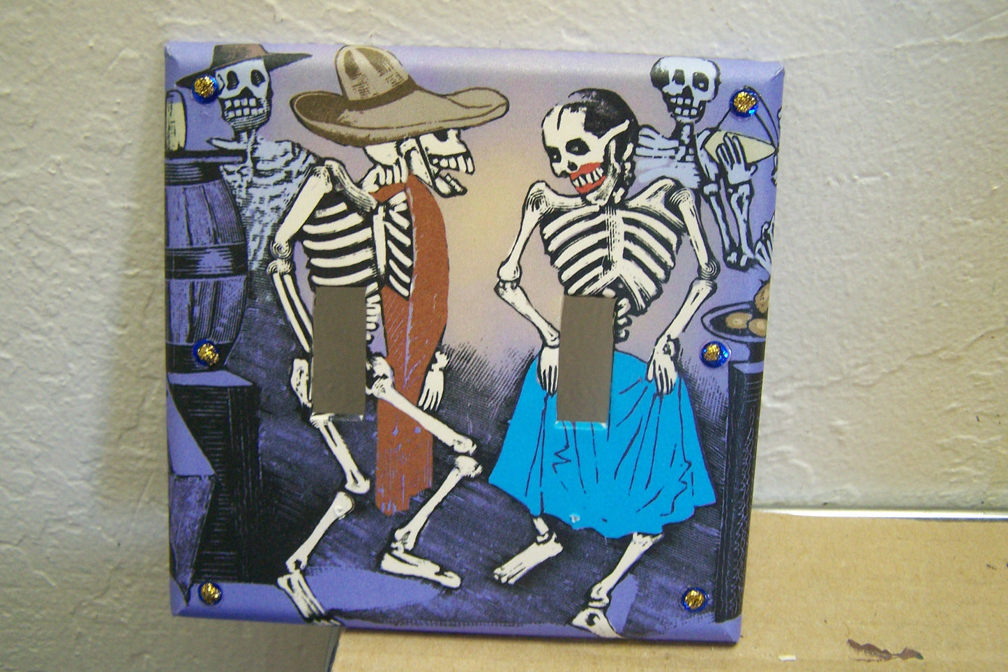 Double Switchplate - "Fandango" Dancing Skeletons Day of the Dead Posada