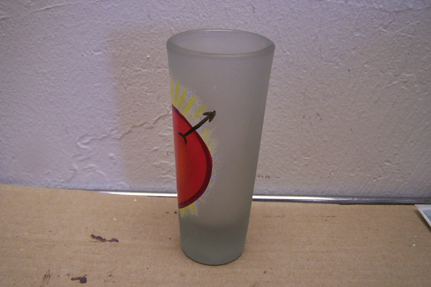 Glass Painted Heart with Arrow Shot Glass Votive Candleholder - Immaculate Heart