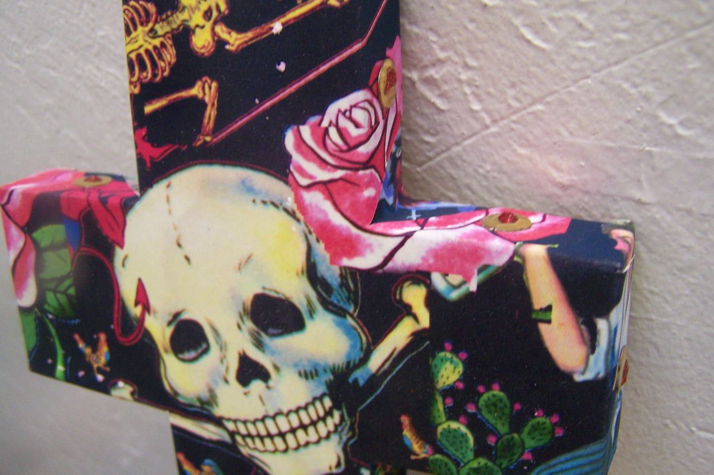 Older Loteria Images Folk Art Cross with Sequins - Wrap Around