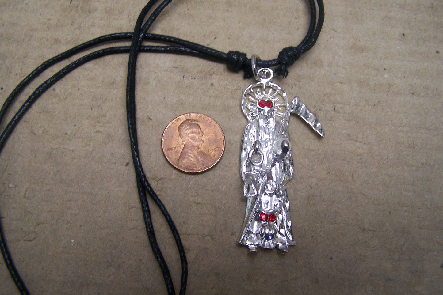 Santa Muerte Shiny Silver-Colored Metal Charm Necklace
