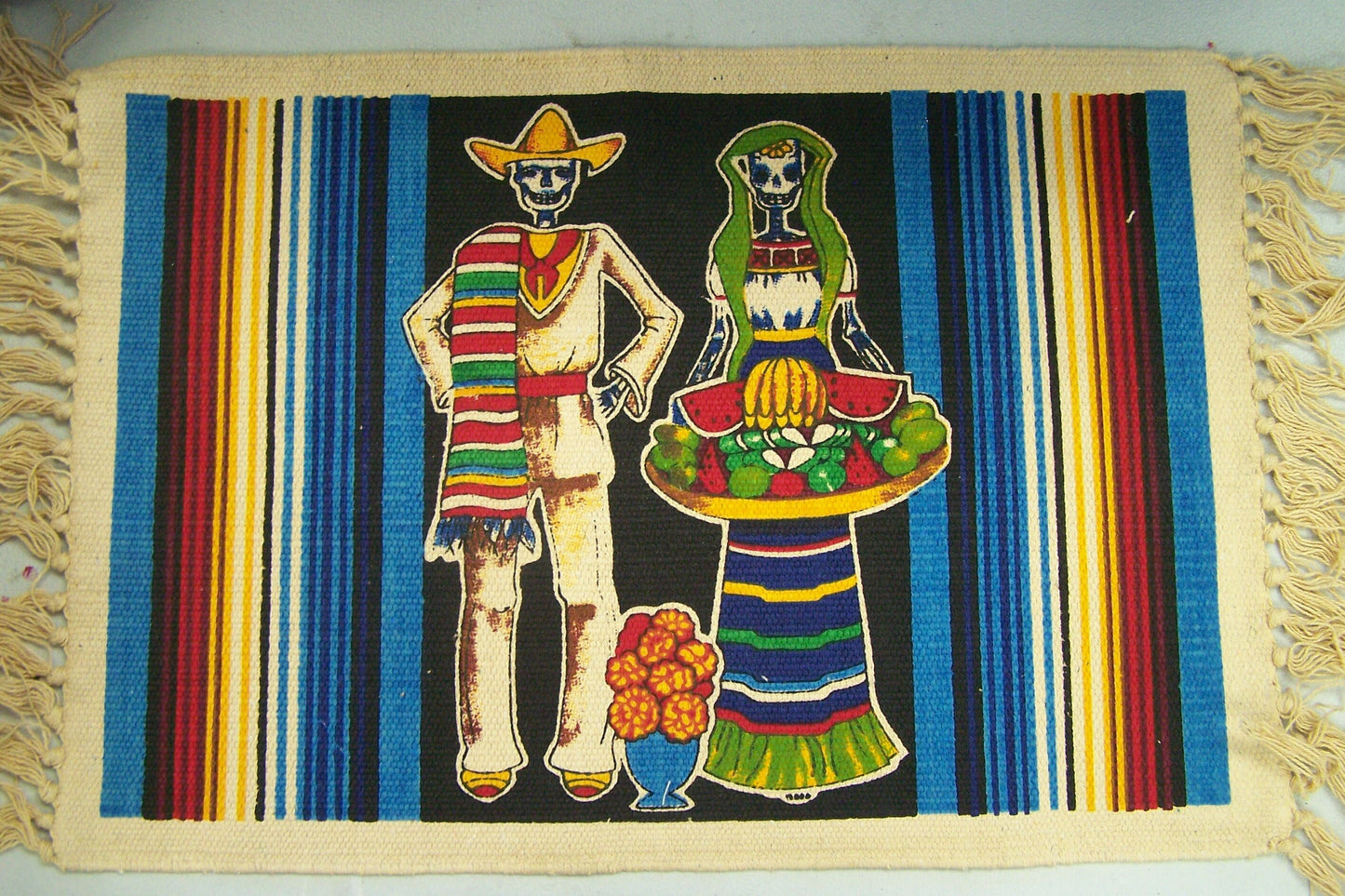 Cotton Place Mats Set - Lot of 6 Day of the Dead Couple, Muertos, Type I