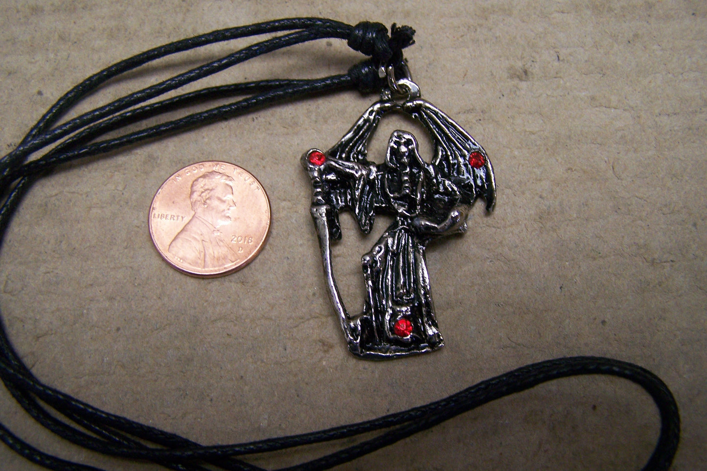 Santa Muerte with Wings Metal Charm Necklace