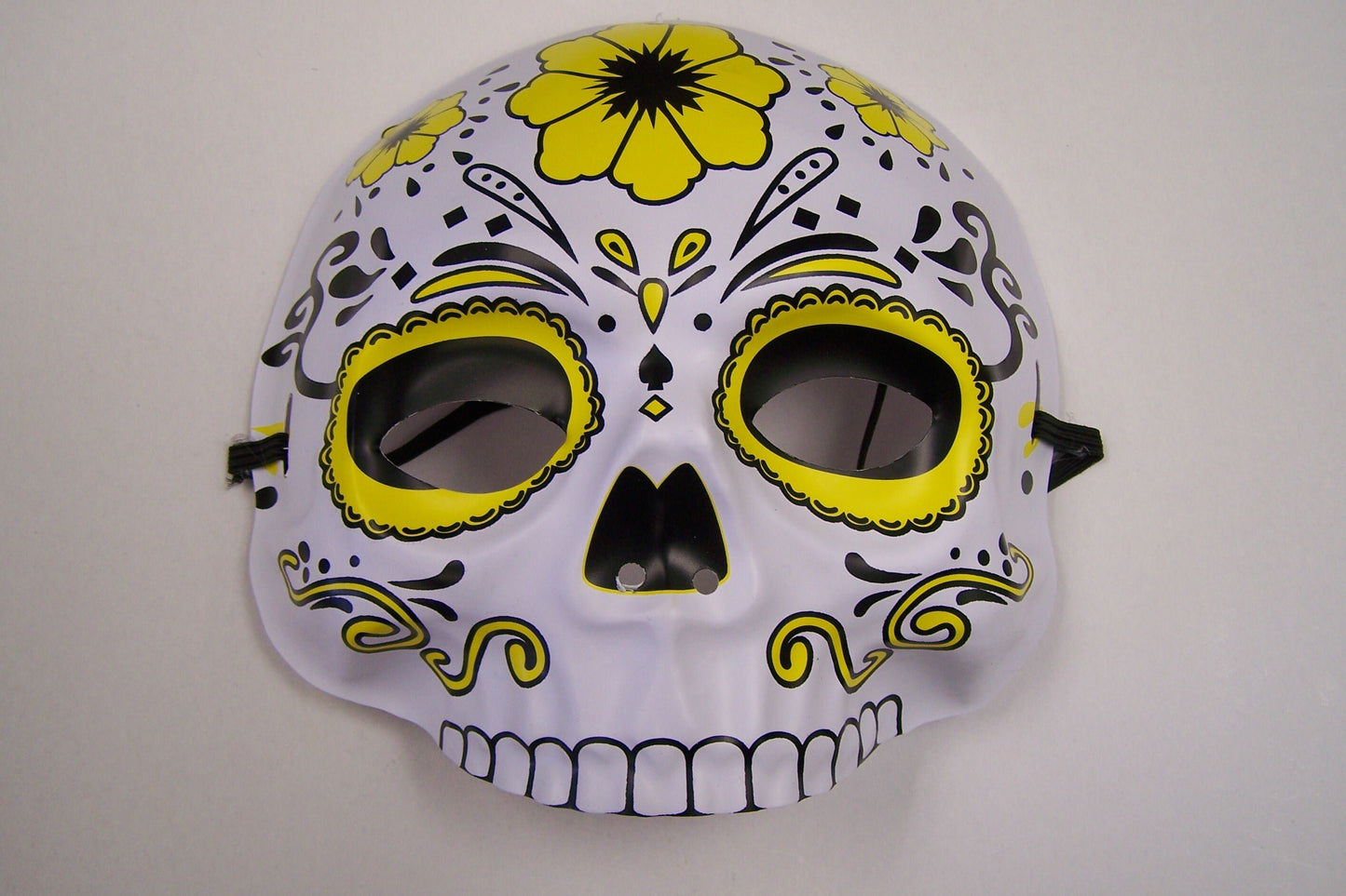 Day of the Dead Sugar Skull Plastic Halloween Mask - Yellow - Dia de los Muertos