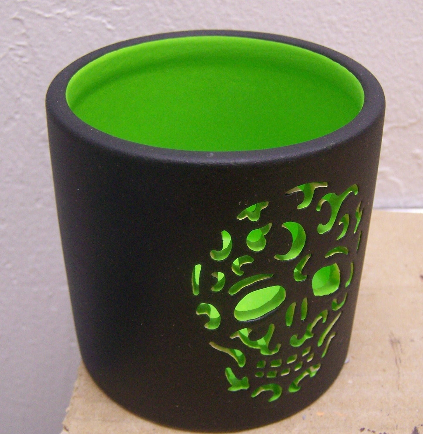 Day of the Dead Ceramic Luminaria, Green - Sugar Skull Design
