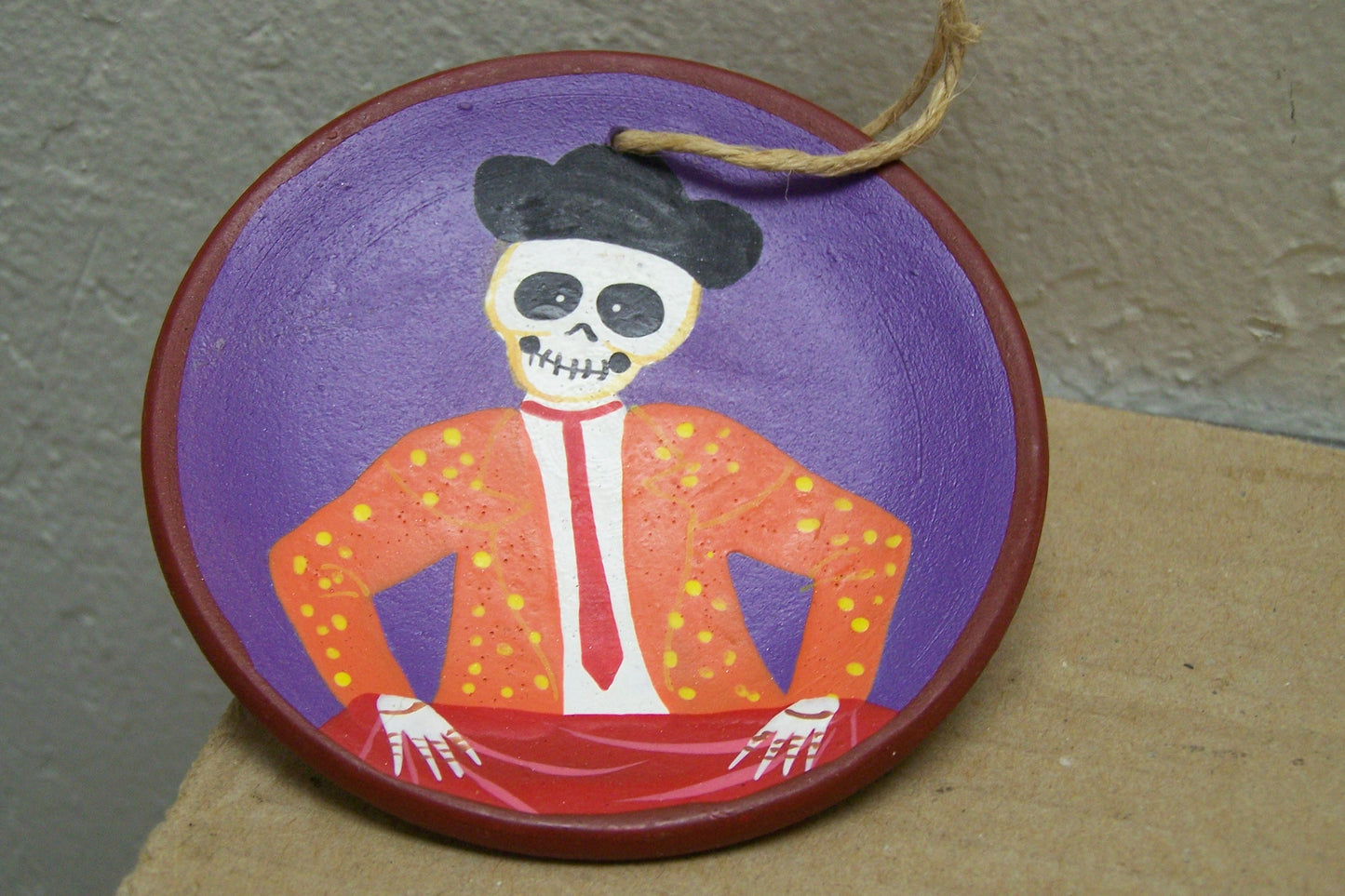 Day of the Dead Painted Clay Plate Ornament - Skeleton Bullfighter/Torero