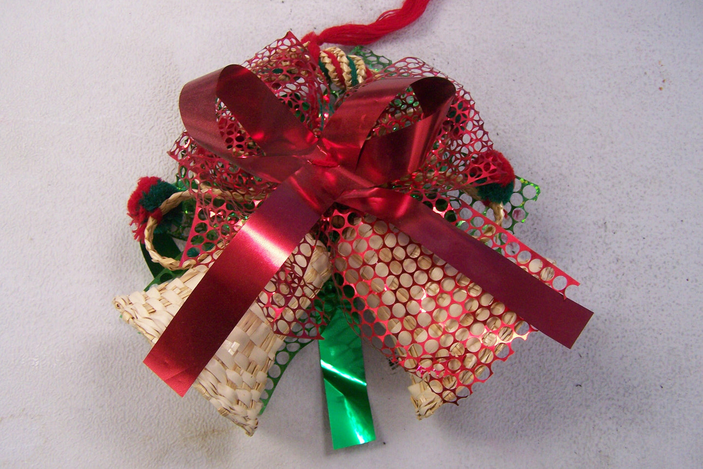 Large Handwoven Straw and Reed Christmas Bells Door Decor - Mexico