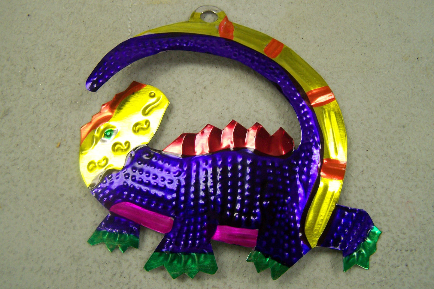 Lot of 6 Tin Painted Ornaments - Purple Lizard - Mexico