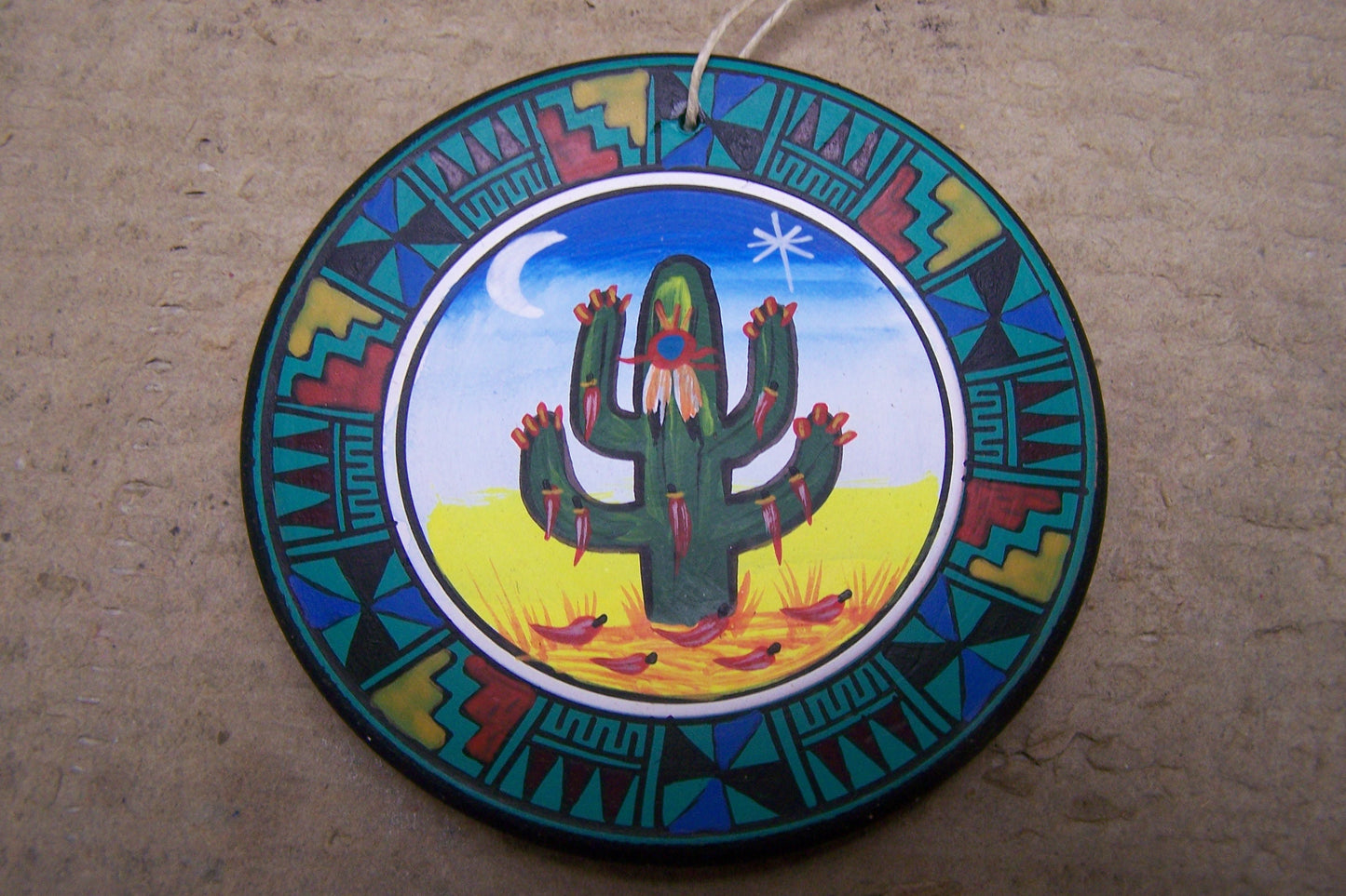 Painted Clay Plate Ornament - Saguaro Cactus #1