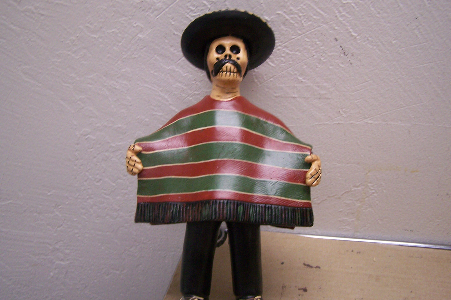 Day of the Dead Clay Skeleton Mexican Man in Serape/Sarape Figurine