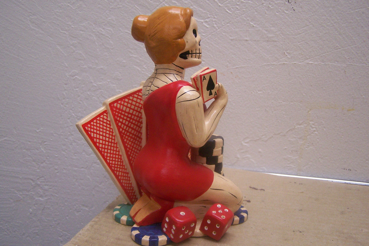 Day of the Dead Clay Skeleton "Lady Luck" Good Luck Figurine