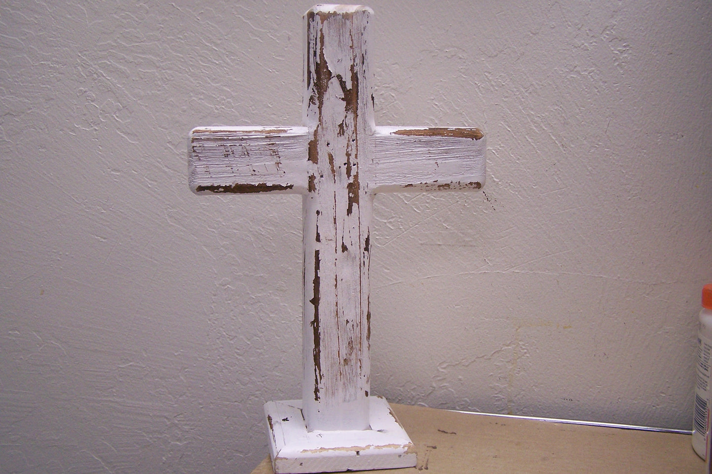 Bulky Wood Whitewashed Stand-Up Cross