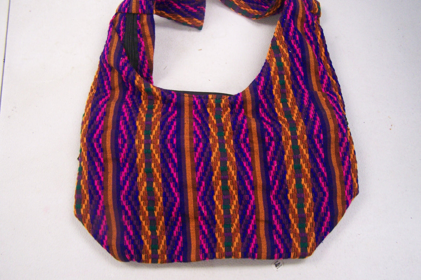SALE! Cotton Guatemalan Shoulder Bag Purse, 2 Lined Zipper Pouches - Bright Purple