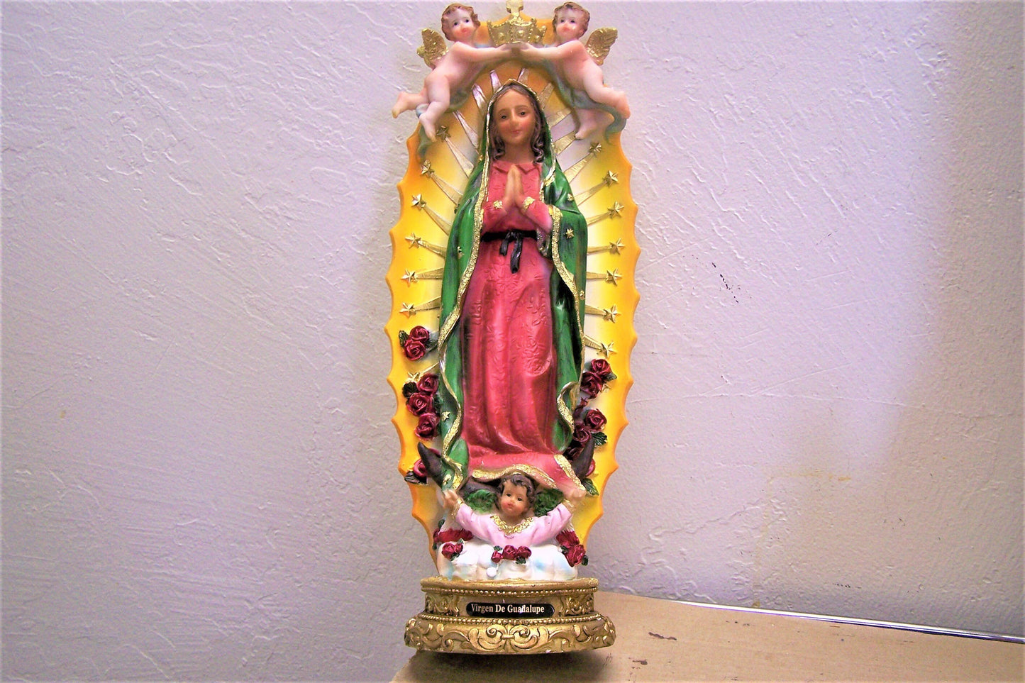 Virgin of Guadalupe with Angels 12.5" Resin Altarpiece Statue
