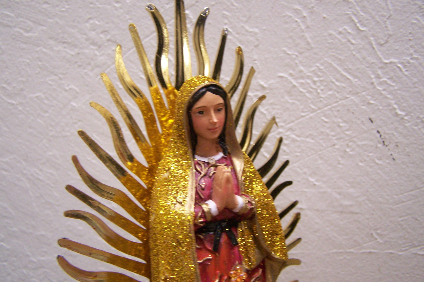 Virgin of Guadalupe 9.5" Resin Altarpiece Statue - Yellow Glitter