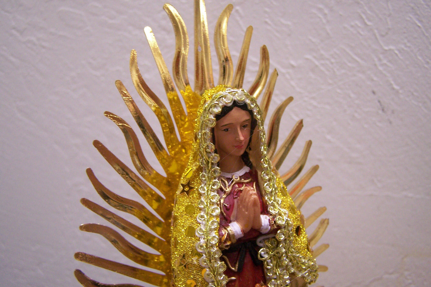 Virgin of Guadalupe 9.5" Resin Altarpiece Statue - Yellow Cloth Cloak