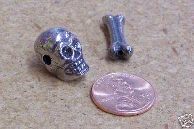 Day of the Dead Tin/Silver Skull & Bones Beads, 12 pieces