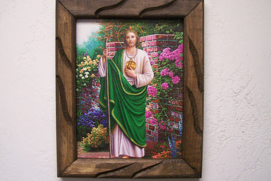 9.5" x 12" Framed Giclee Print - Saint Jude San Judas with Flowers - Mexico