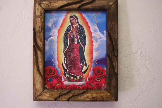 9.5" x 12" Framed Giclee Print - Virgin of Guadalupe with Roses - Mexico