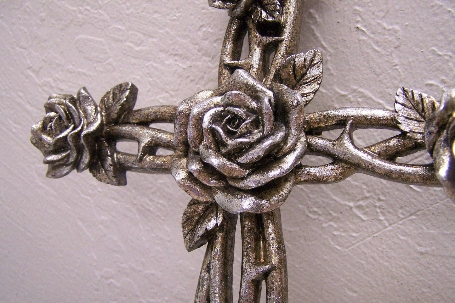 Rose and Thorn Resin Cross, Metallic Texture