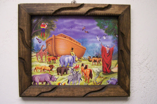 12" x 9.5" Framed Giclee Print - Colorful Noah's Ark Scene  - Mexico