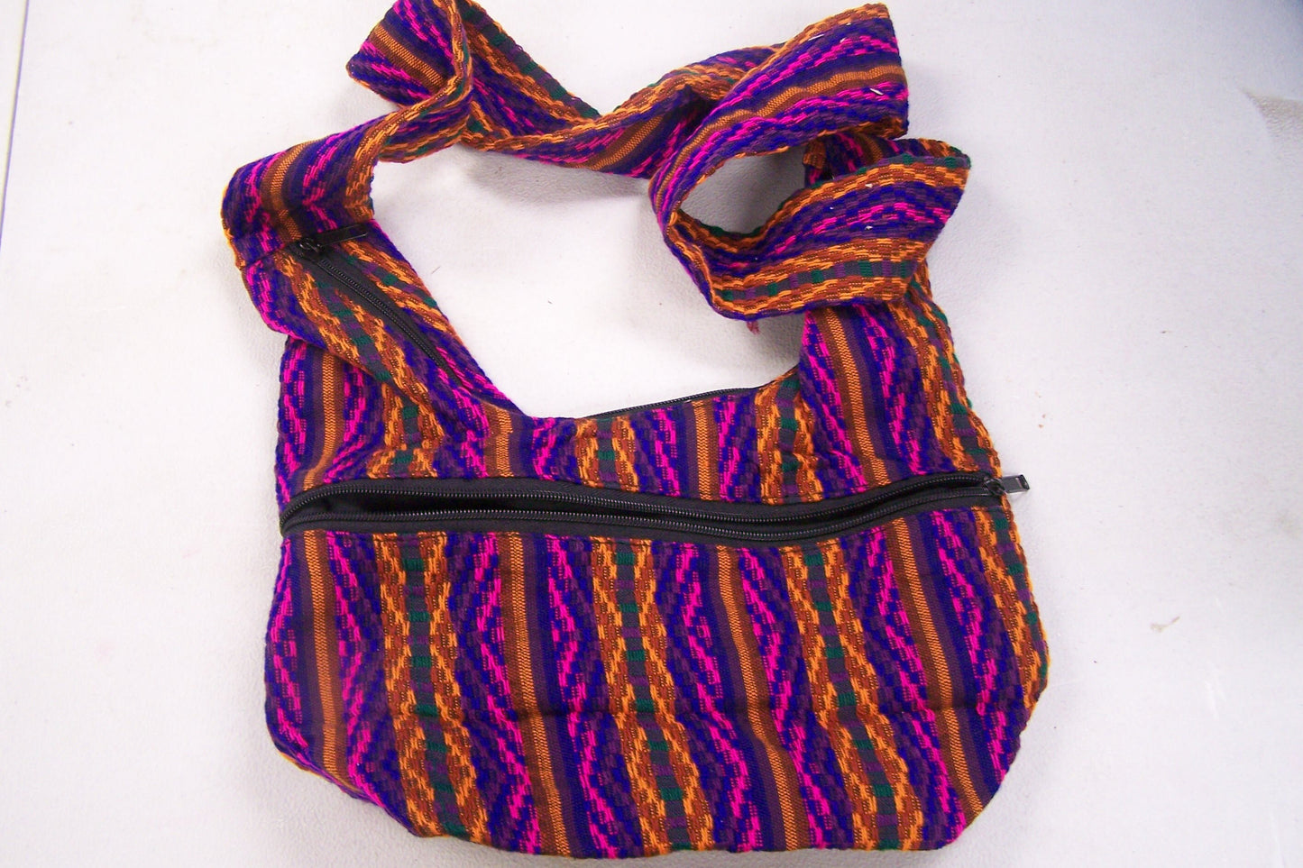 SALE! Cotton Guatemalan Shoulder Bag Purse, 2 Lined Zipper Pouches - Bright Purple