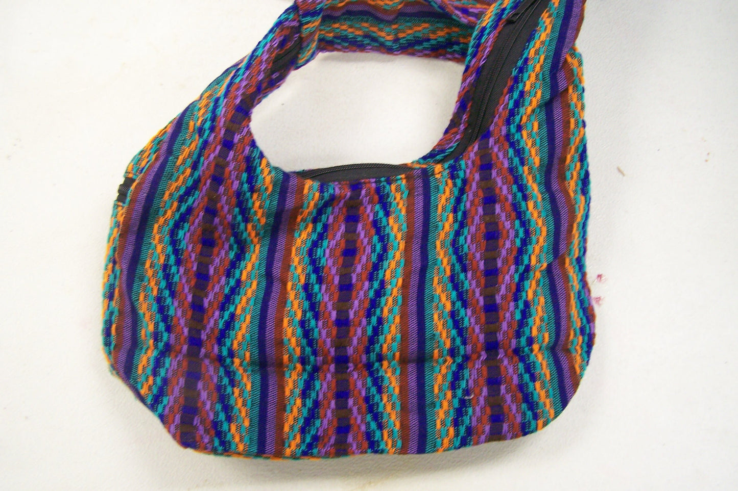 SALE! Cotton Guatemalan Shoulder Bag Purse, 2 Lined Zipper Pouches - Darker Purple