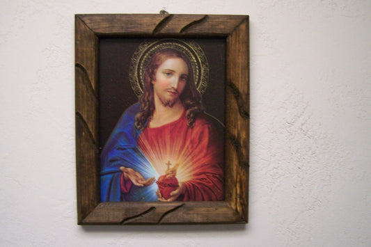 9.5" x 12" Framed Giclee Print - Jesus, Sacred Heart #2 - Mexico