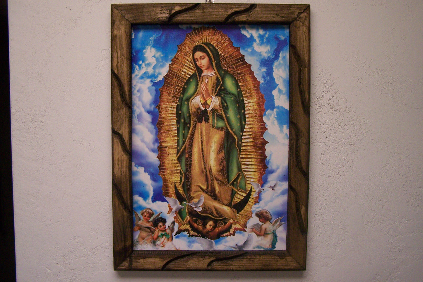 Framed Giclee Print - Virgin of Guadalupe in Blue Sky with Cherubs - Mexico