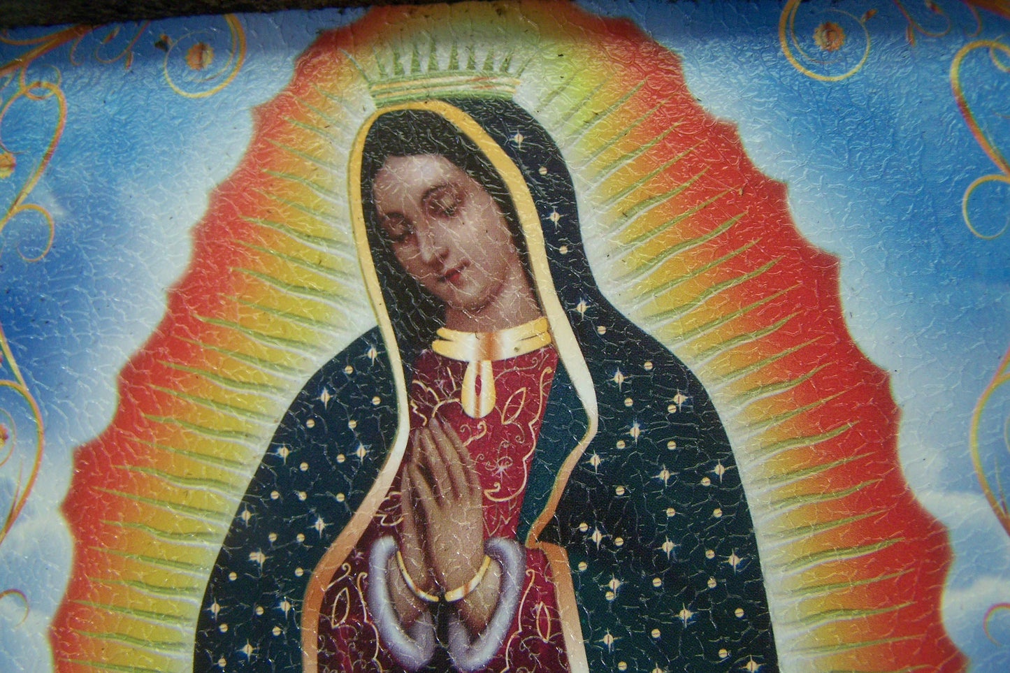 9.5" x 12" Framed Giclee Print - Virgin of Guadalupe with Roses - Mexico