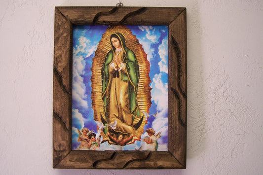 9.5" x 12" Framed Giclee Print - Virgin of Guadalupe in Clouds - Mexico