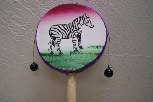 Smaller Folk Art Hand Painted Hand Drum - Zebra - Made in Peru