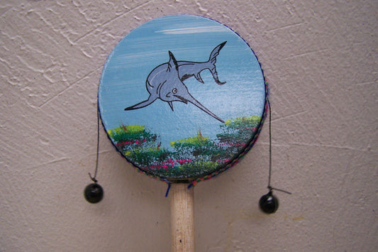 Smaller Folk Art Hand Painted Hand Drum - Swordfish- Made in Peru