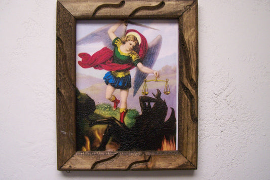 9.5" x 12" Framed Giclee Print - Saint Michael Slaying Demon #1 - Mexico