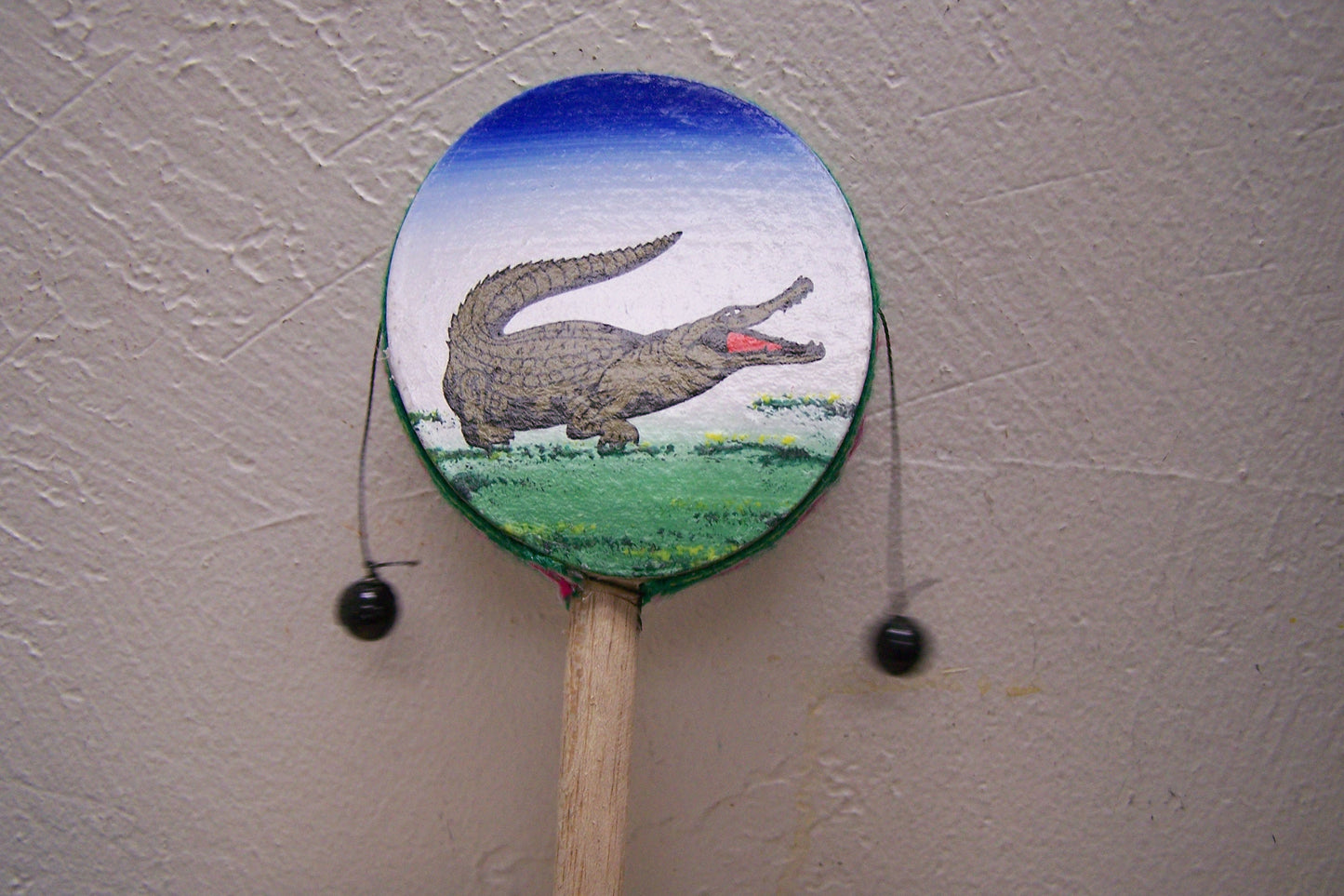 Smaller Folk Art Hand Painted Hand Drum - Alligator- Made in Peru