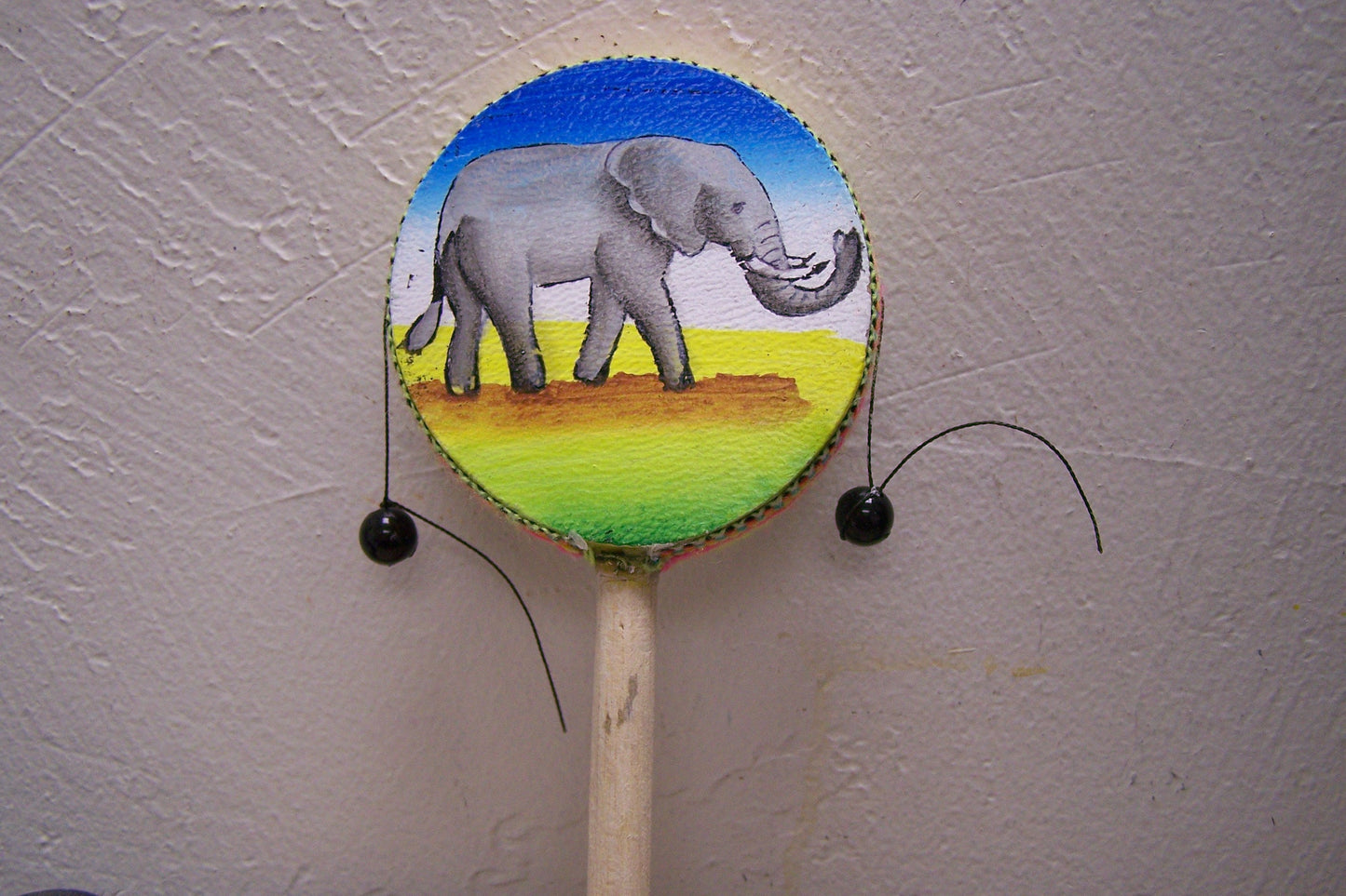 Smaller Folk Art Hand Painted Hand Drum - Elephant - Made in Peru