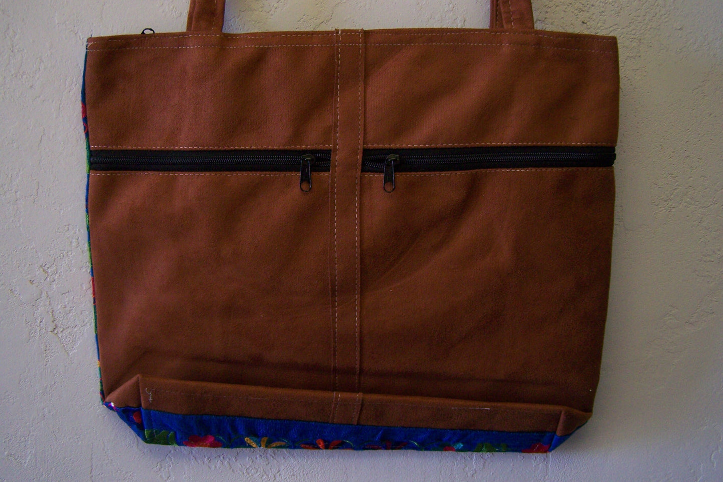 Frida! Large Embroidered Leather Shoulder Bag Purse, Lined Interior, 2 Zipper Pouches, Young Frida Kahlo - Blue #1