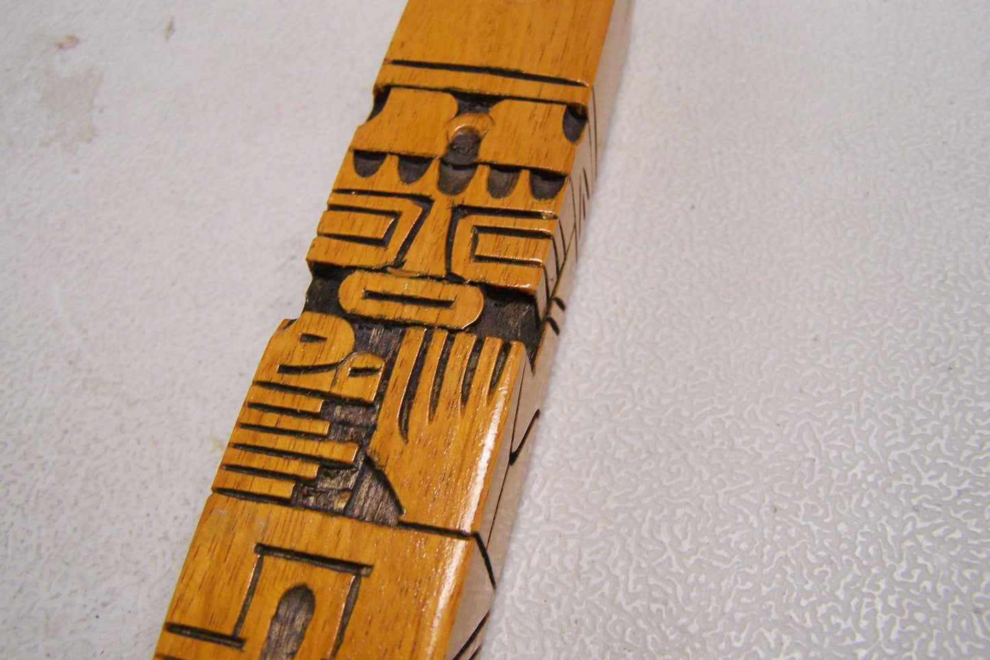 12" Long Hand Carved Wooden Flute - Geometric Inca Motif - Peru
