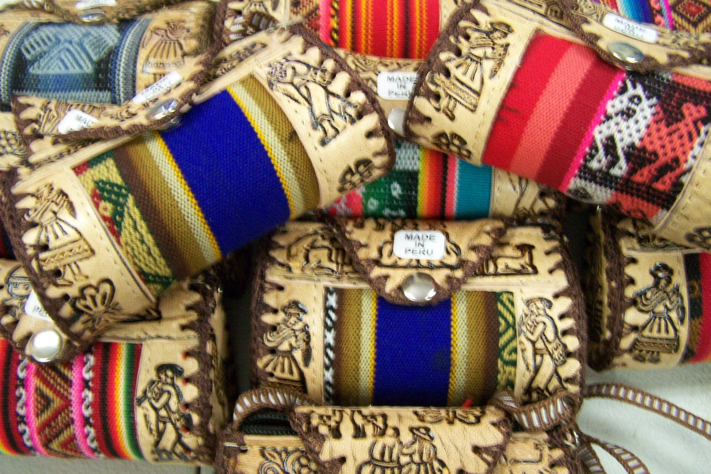 Small Etched Leather and Cloth "Chica Purse" Shoulder Bag - Peru