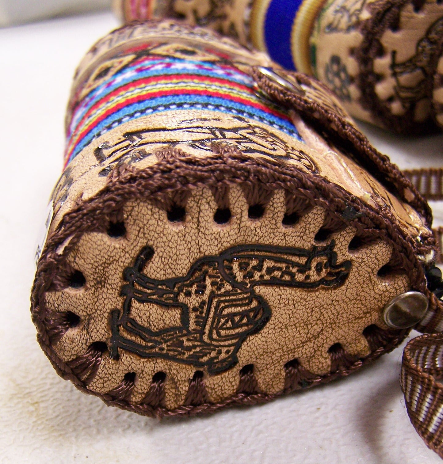 Small Etched Leather and Cloth "Chica Purse" Shoulder Bag - Peru