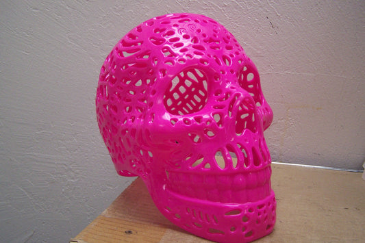 XL Plastic Altar Skull - Oaxaca Style - Pink